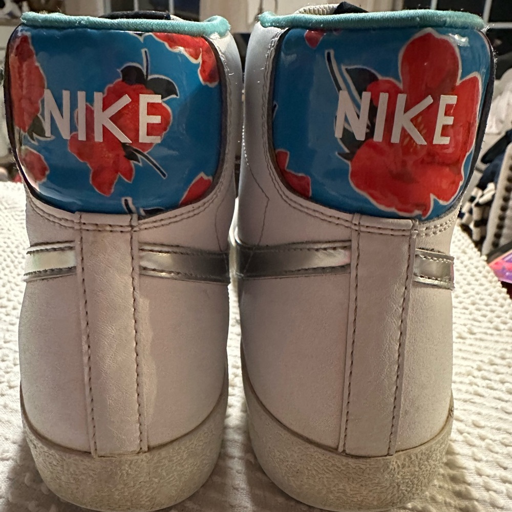 Nike White and Blue High-Top Sneakers